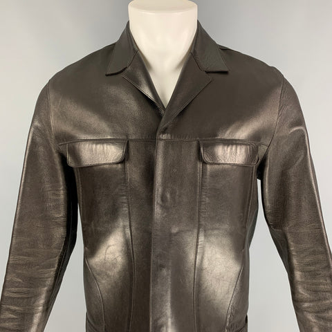 PRADA Taille 38 Veste à boutons-pression cachés en cuir marron foncé