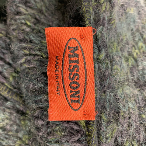 MISSONI Size 6 Charcoal & Green Knitted Wool / Mohair Open Front Coat