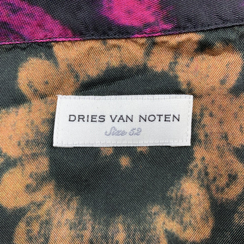 DRIES VAN NOTEN Size L Black & Gold Floral Viscose Camp Short Sleeve Shirt