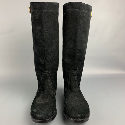 JIL SANDER Talla 7.5 Botas con hebilla de latón y ante negro