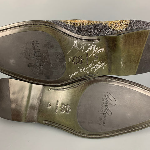 DONALD J PLINER Size 9 Black Silver Gold Beaded Leather Slip On Loafers