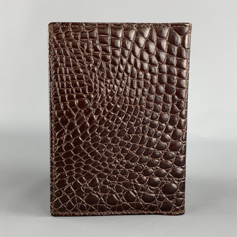 BUDD LEATHER Embossed Alligator Dark Brown Leather Travel Passport Holder
