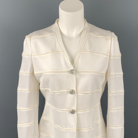 GIORGIO ARMANI Talla 2 Chaqueta con botones texturizada de viscosa / poliamida blanca