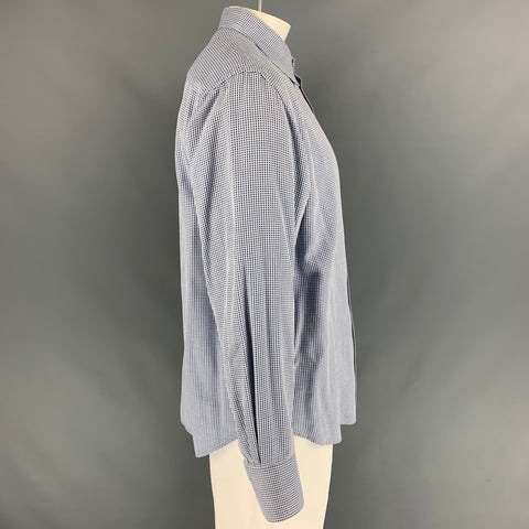 ROBERT GRAHAM Talla XL Camisa de manga larga con botones de algodón con cabeza de clavo azul y blanca