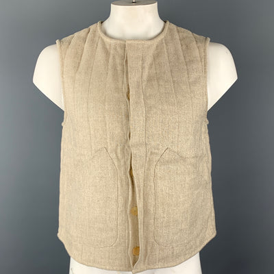 TS (S) Chest Size M Oatmeal Solid Wool Hidden Buttons Vest