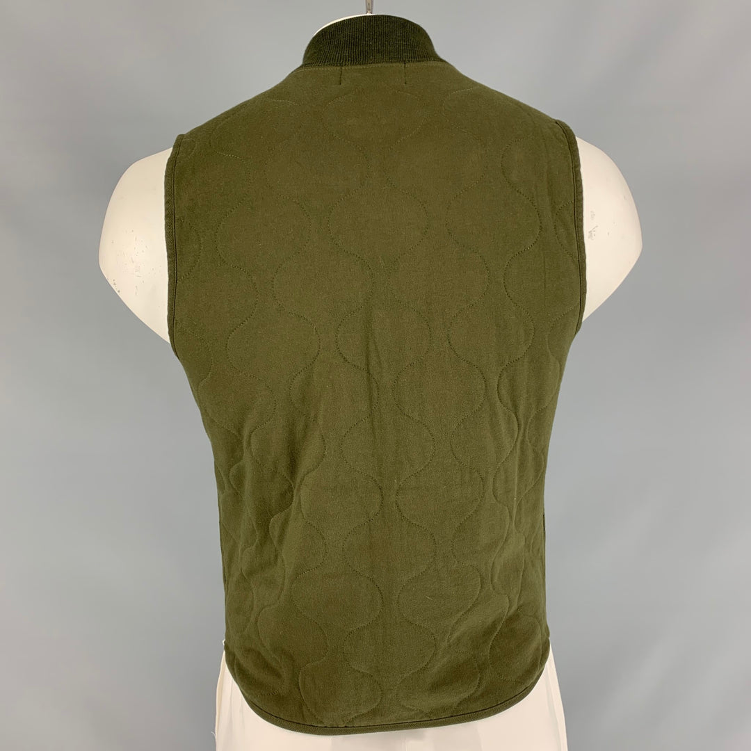 RRL by RALPH LAUREN Size M Olive Quilted Cotton Zip Up Vest (Indoor)