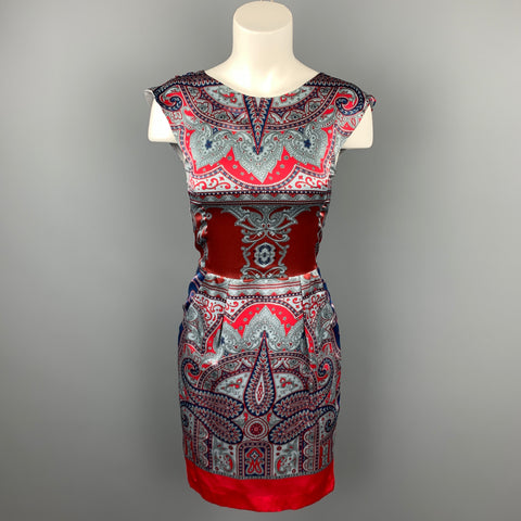 EMPORIO ARMANI Taille 2 Robe droite en soie mouchoir en satin multicolore