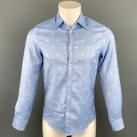 GUCCI Size XS Light Blue Jacquard Cotton Button Up Long Sleeve Shirt