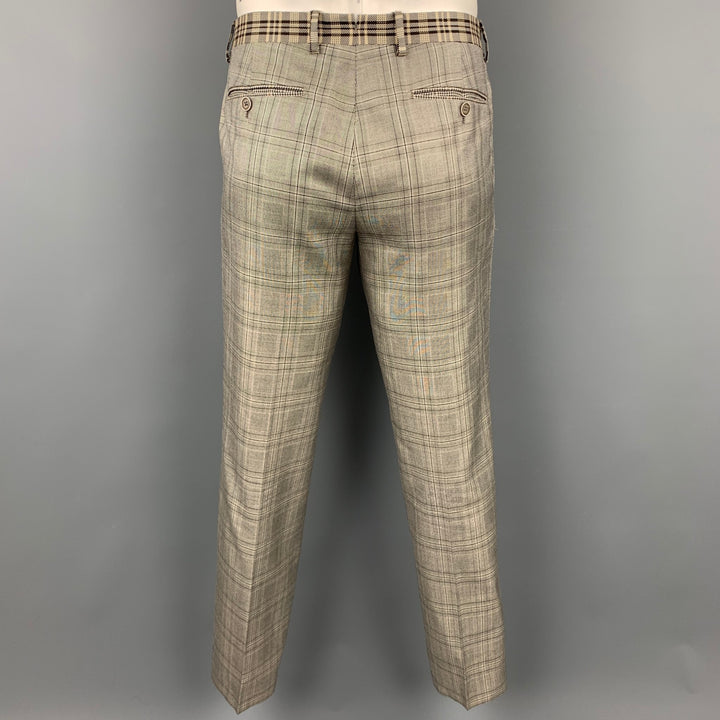 ETRO Size 40 Brown Plaid Silk / Wool Peak Lapel Suit