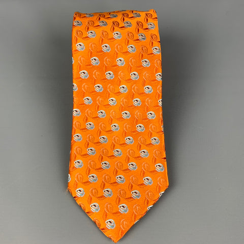 ERMENEGILDO ZEGNA Orange Light Blue Abstract Floral Silk Tie