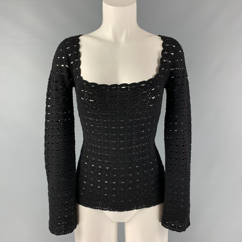 DOLCE & GABBANA Size S Black Square Neck Wool Crochet Pullover