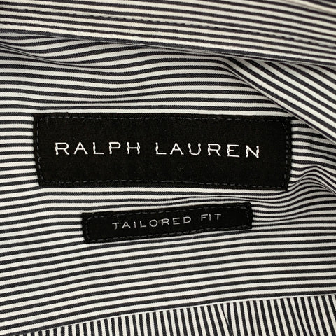 RALPH LAUREN Black Label Size L Black White Stripe Cotton Polyamide Long Sleeve Shirt