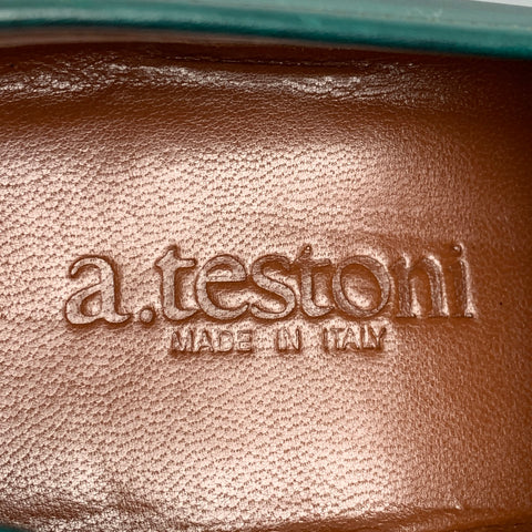 A. TESTONI Size 8.5 Green Antique Leather Slip On Loafers