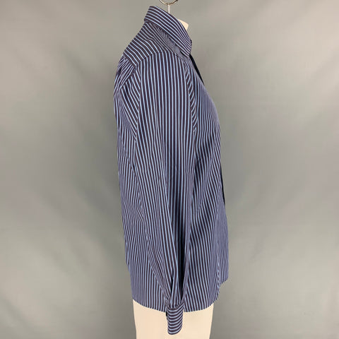 ERMENEGILDO ZEGNA Talla M Camisa de manga larga con botones de algodón a rayas azul marino