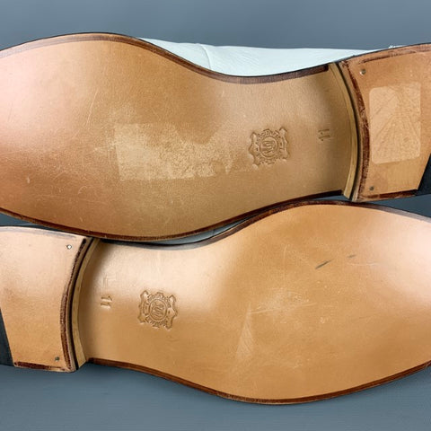 SAKS FIFTH AVENUE Size 11 White Leather Horse Bit Slip On Loafers
