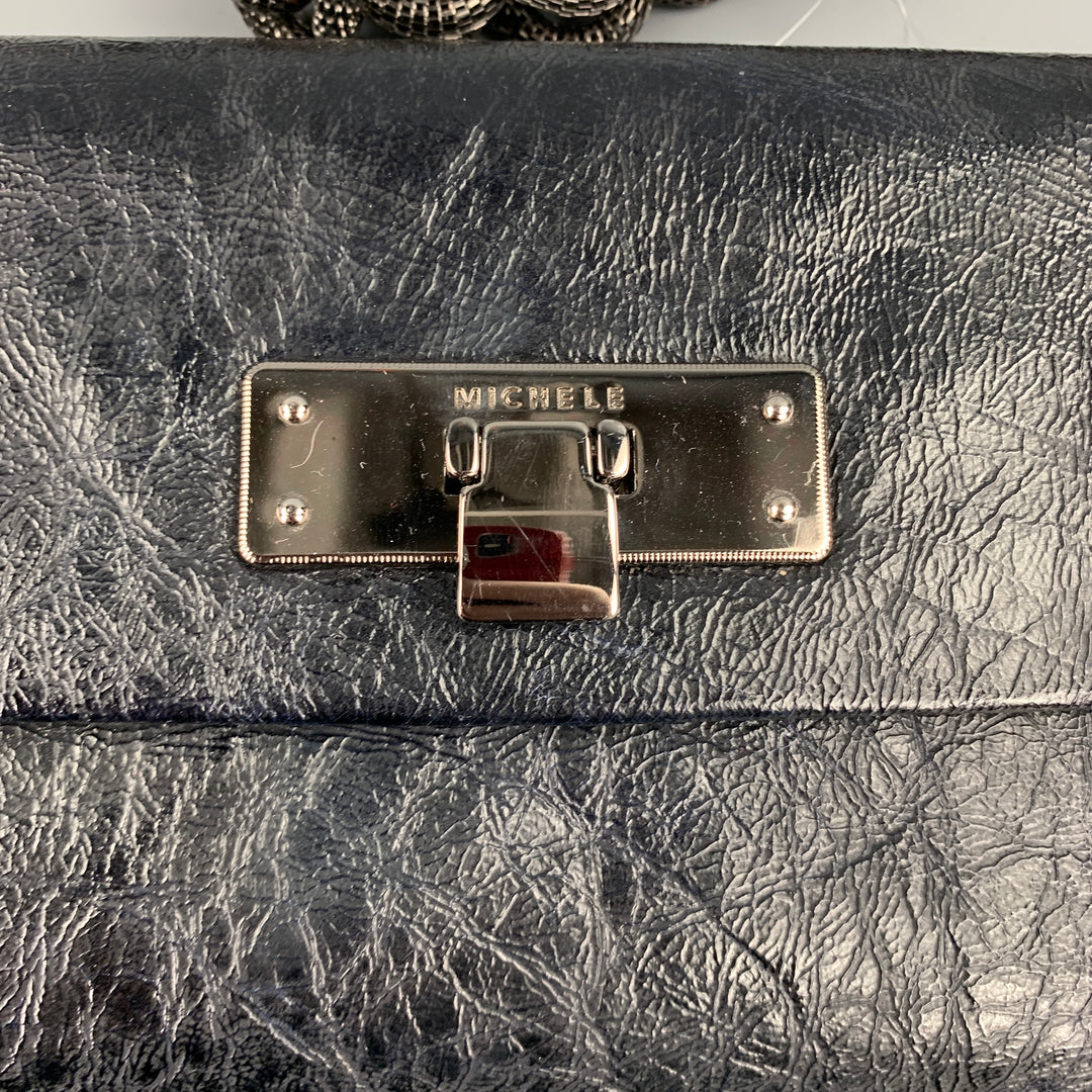 MICHELE Black Textured Leather Gun Metal Chain Handbag