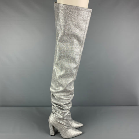 MARCELL VON BERLIN Talla 10 Botas altas hasta el muslo de cuero plateado metálico