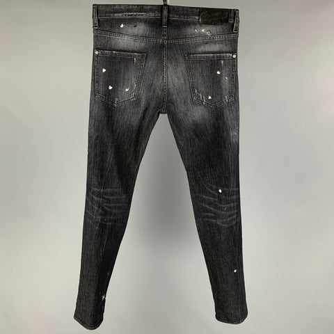 DSQUARED2 Size 32 Black Distressed Cotton Jeans