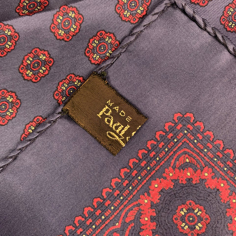 PAUL STUART Navy Red Print Silk Pocket Square