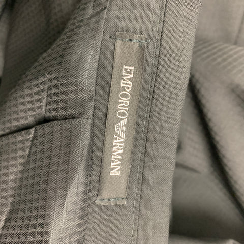 EMPORIO ARMANI Size 42 Black Grid Peak Lapel Tuxedo Suit
