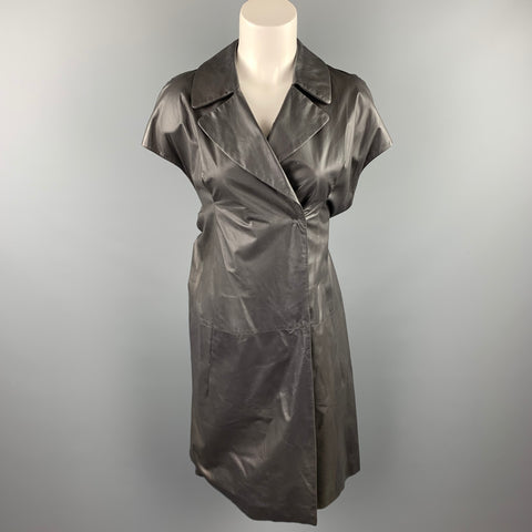 MARNI Size 4 Grey Leather Double Breasted Notch Lapel Vest