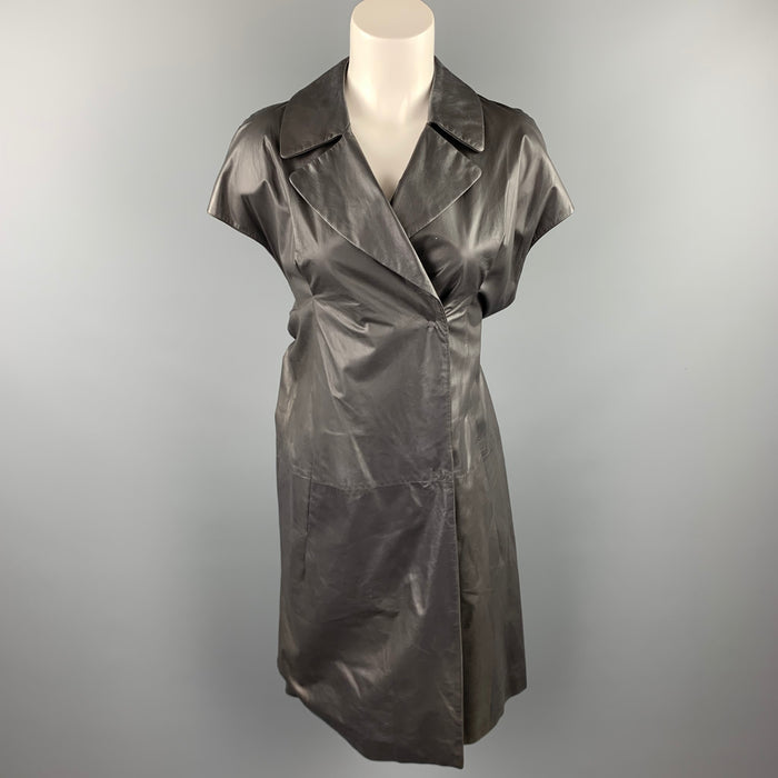 MARNI Size 4 Grey Leather Double Breasted Notch Lapel Vest