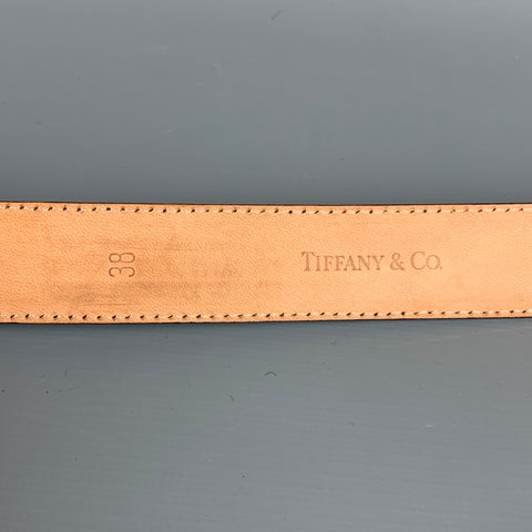 TIFFANY & CO. 2004 Atlas Size 38 Black & Brown Sterling Silver Calf Leather Belt