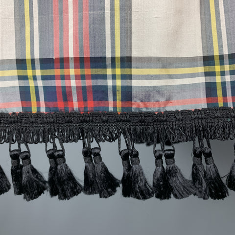 YVES SAINT LAURENT Cream Multi Color Plaid Taffeta Fringe Shawl