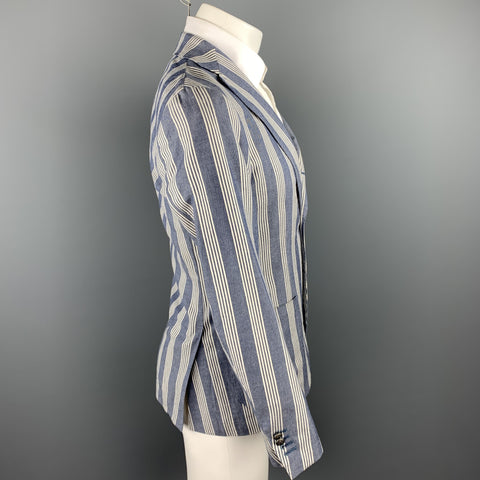 BRILLA Size 36 Navy & White Stripe Cotton Blend Notch Lapel Sport Coat