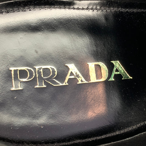 PRADA Size 10 Black Perforated Leather Platform Lace Up Shoes