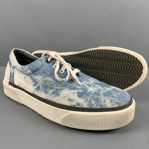 LANVIN Taille 10 Baskets à plateforme en toile de marbre blanc bleu