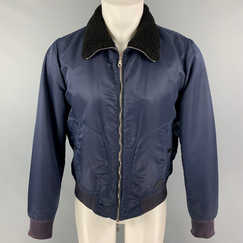 RAG & BONE Size M Navy Nylon Shearling Collar Bomber Jacket