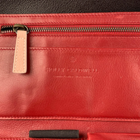 HOLLY CARDWELL Black Leather Grosgrain Clutch