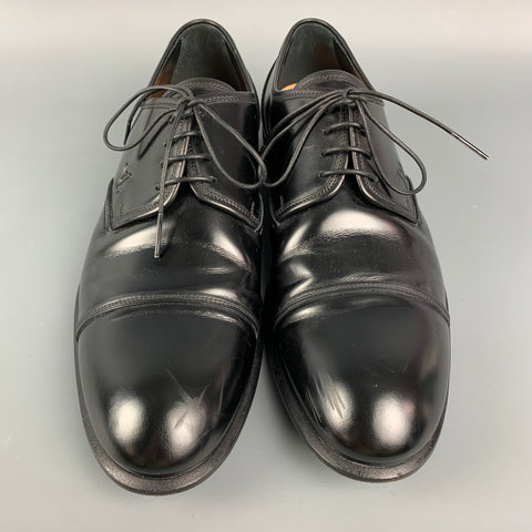 LOUIS VUITTON Size 7.5 Black Patent Leather Cap Toe Lace Up Shoes