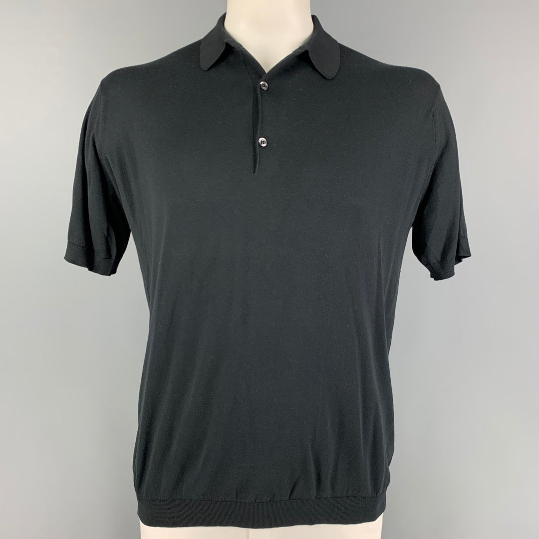 JOHN SMEDLEY Size XL Black Cotton Buttoned Polo