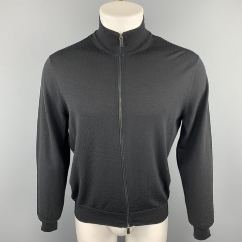 ERMENEGILDO ZEGNA Size M Black Wool / Cashmere Zip Up Cardigan