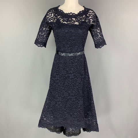 rickie freeman for teri jon cocktail dresses RICKIE FREEMAN for TERI JON Size 2 Navy Cotton Blend Short Sleeve Cock – Sui Generis Designer Consignment