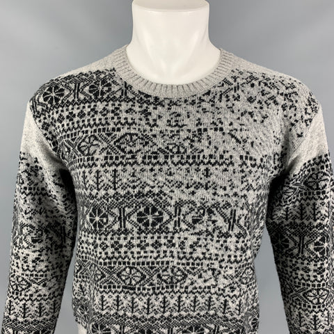 Vintage BURBERRY PRORSUM Size S Gray & Black Fairisle Wool Pullover Sweater