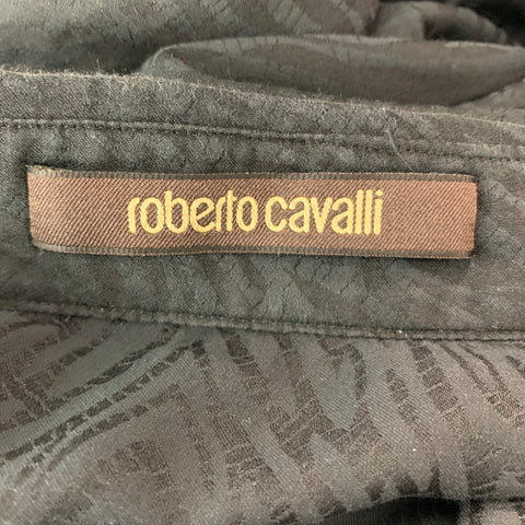 ROBERTO CAVALLI Size XL Black Animal Print Cotton Silk Long Sleeve Shirt