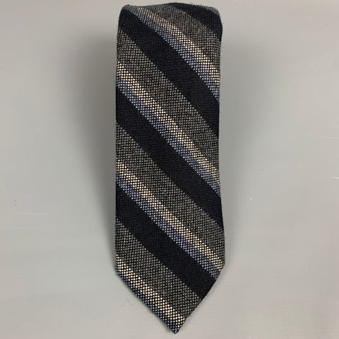 BREUER Black & Charcoal Stripe Knit Wool Tie