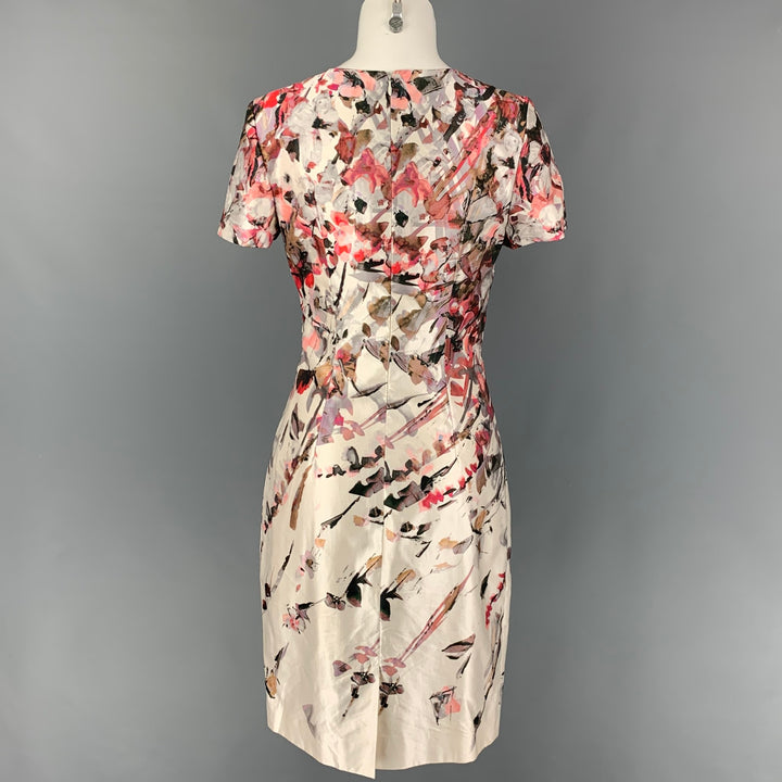 CAROLINA HERRERA Size 4 Cream Red Cotton Silk Abstract Short Sleeve Dress