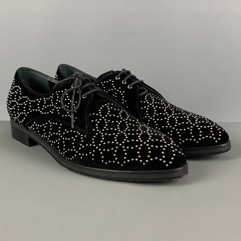 ALAIA Talla 11 Cordones con cordones y adornos de cuero con tachuelas de terciopelo negro y plateado