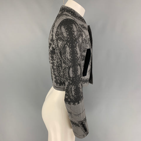 DOLCE & GABBANA Size 36 Grey Black Print Wool Cropped Jacket