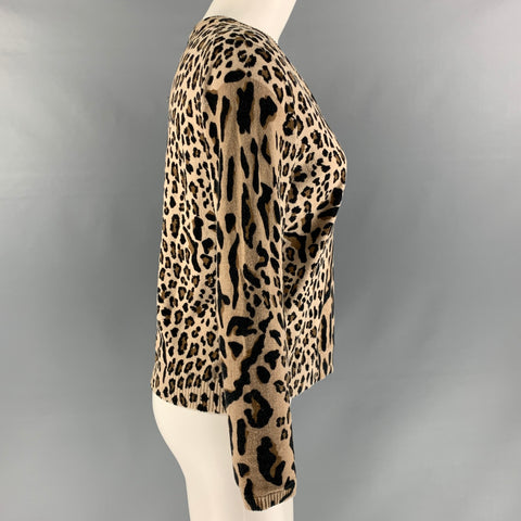 ATM Talla S Jersey con cuello en pico y estampado animal de algodón y cachemira beige y marrón