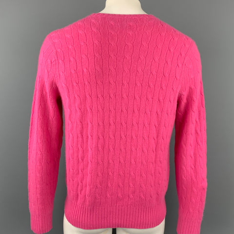 POLO by RALPH LAUREN Size L Pink Cable Knit Cashmere Crew-Neck Sweater