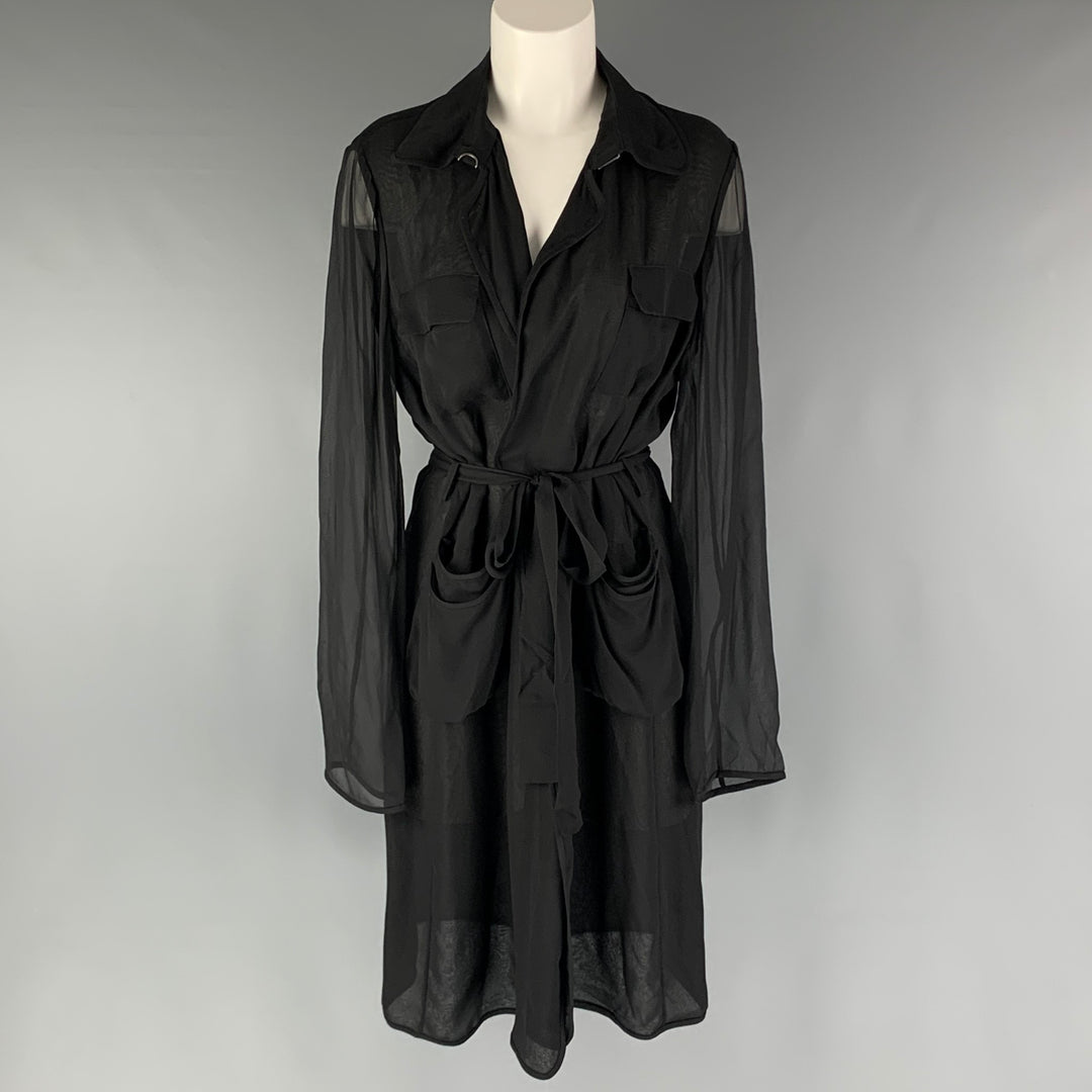 DIANE VON FURSTENBERG Size S Black See Through Belted Trench Coat