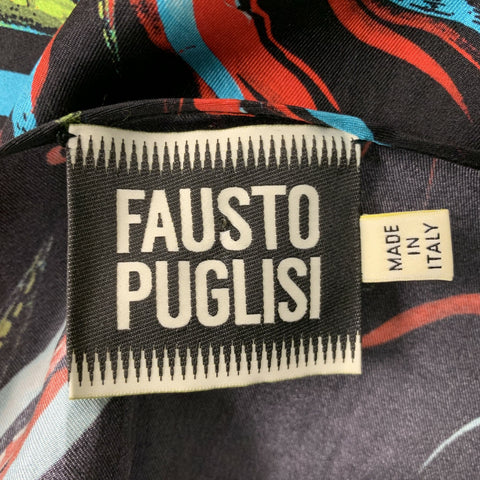 FAUSTO PUGLISI Size 4 Black Multicolour Silk Stars Blouse
