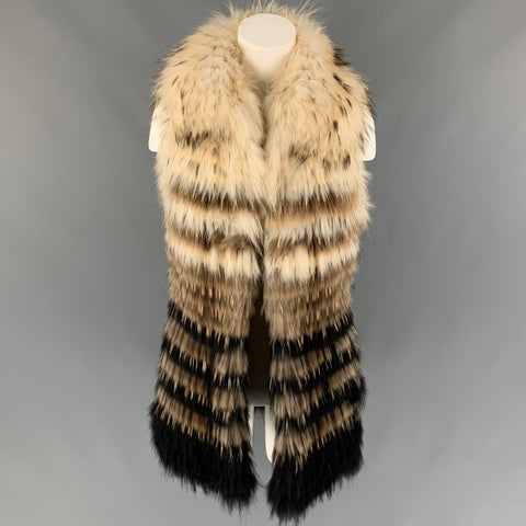 NOT LISTED Size S Cream & Taupe Brown Racoon Fur Vest