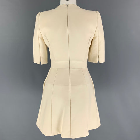 ALEXANDER MCQUEEN Vestido de manga corta texturizado en mezcla de lana color crema talla 4