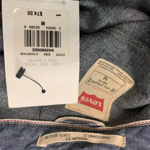 LEVI STRAUSS Talla M Camisa occidental de manga larga de algodón con puntadas en contraste azul marino